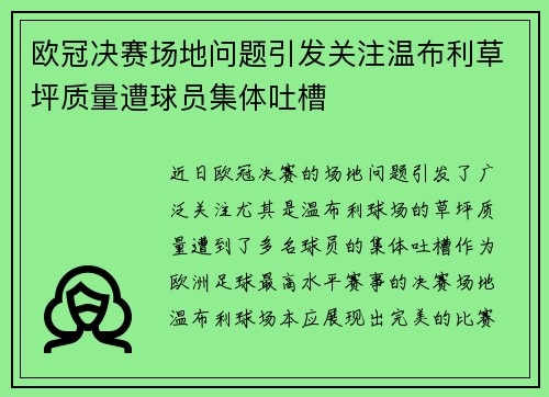 欧冠决赛场地问题引发关注温布利草坪质量遭球员集体吐槽